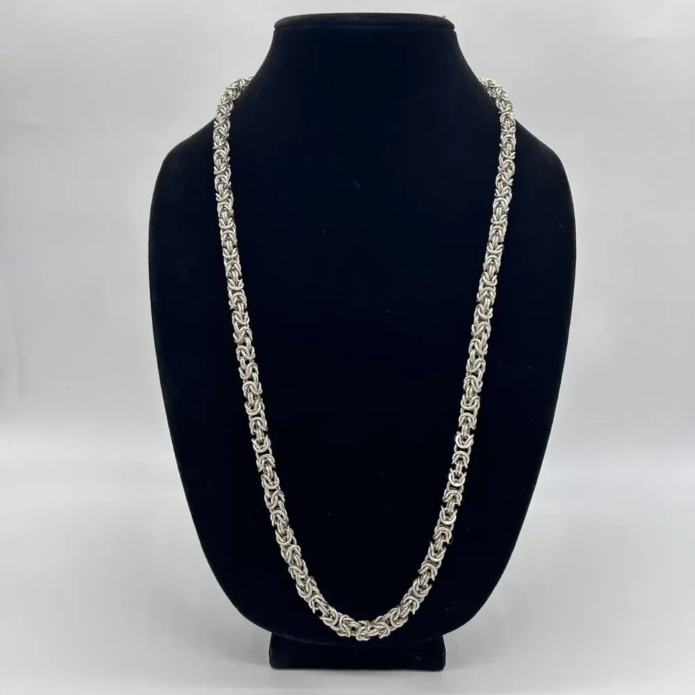Byzantine Chain Silver Tone Necklace Long Unisex Men's Women's Costume Jewelry